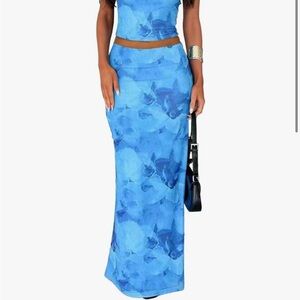 Blue Floral Skirt set